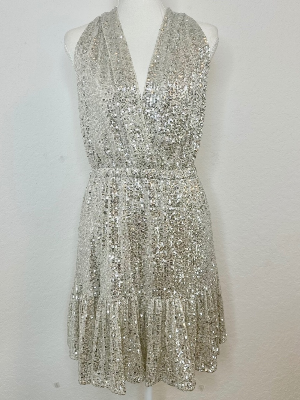 VENUS Silver Sequin Mini Dress, Size M